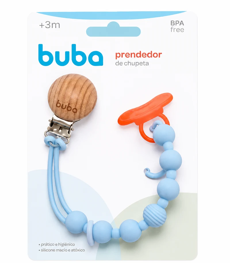 Prendedor de Chupete Bambú Silicona BUBA - Azul