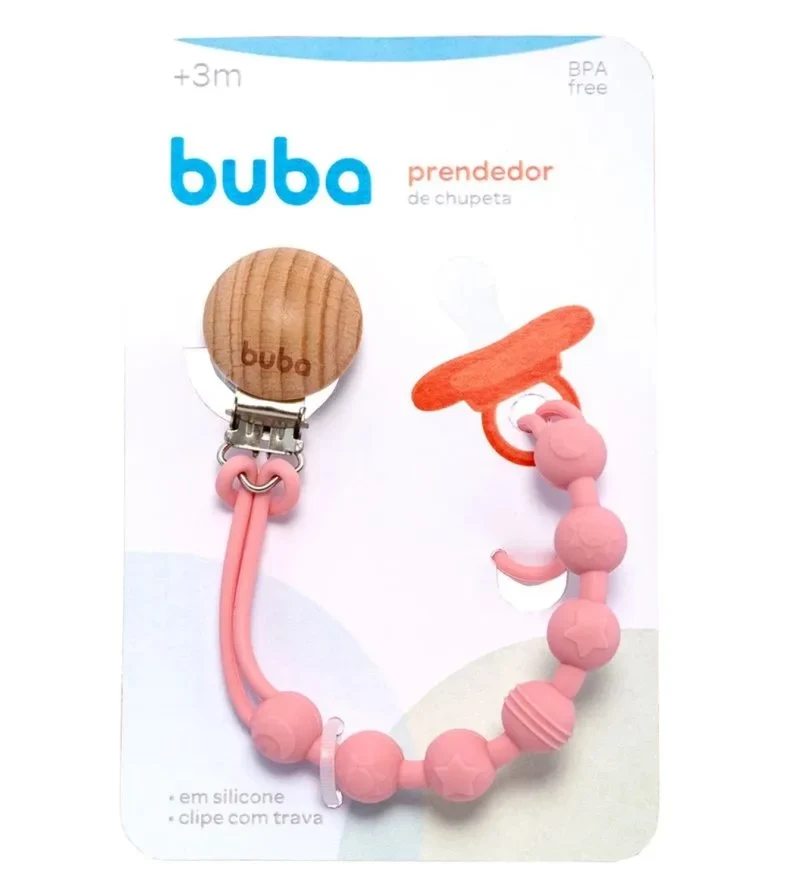 Prendedor de Chupete Bambú Silicona BUBA - Rosa