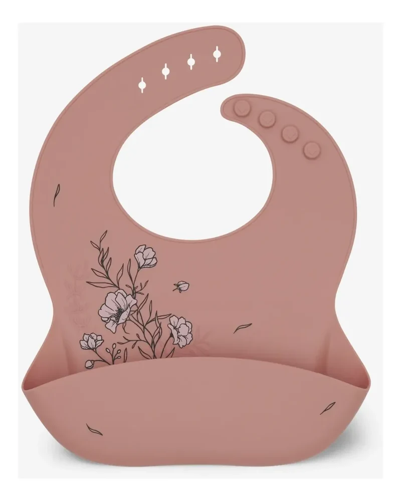Babero de Silicona KikkaBoo Flores - Rosa