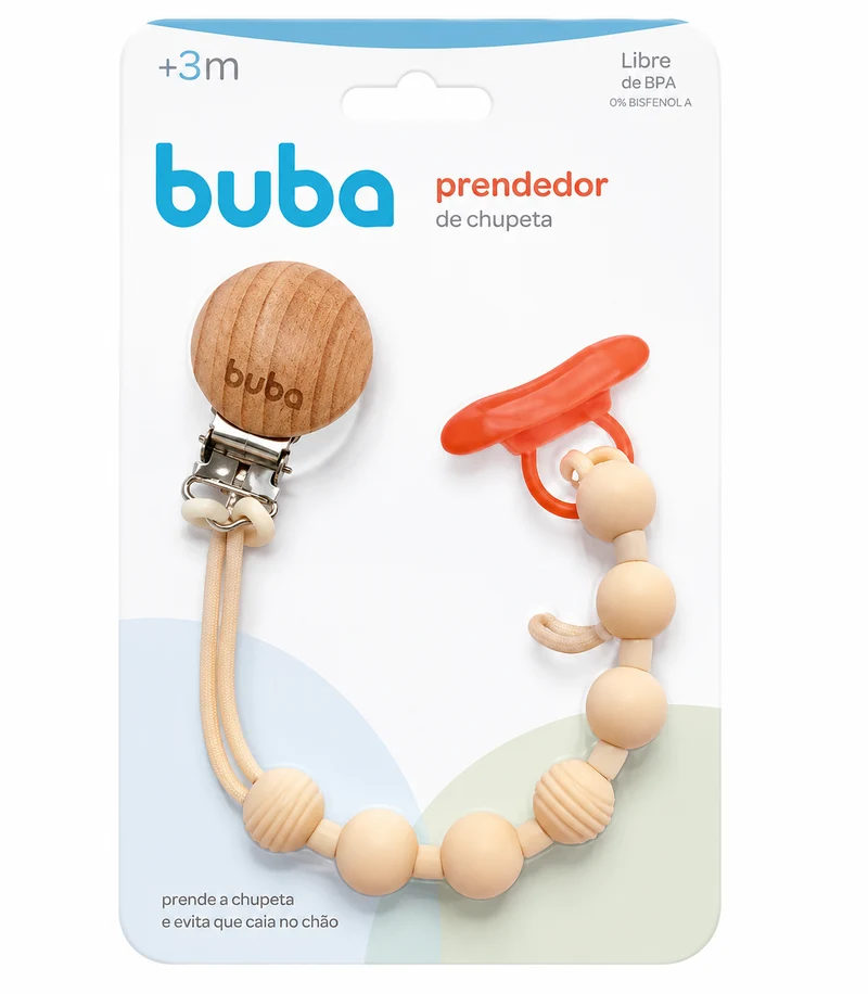 Prendedor de Chupete Bambú Silicona BUBA - Beige