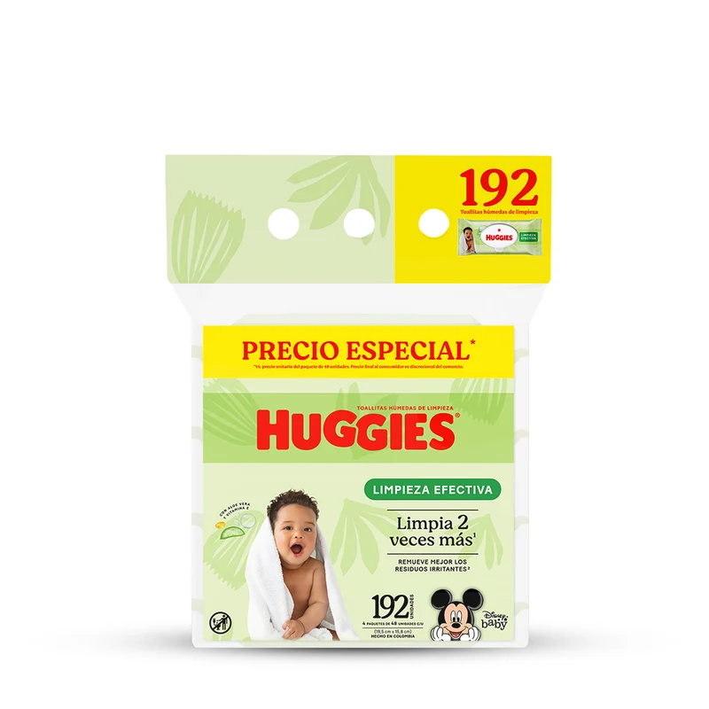 HUGGIES TOALLAS HUMEDAS LIMPIEZA EFECTIVA x192unid