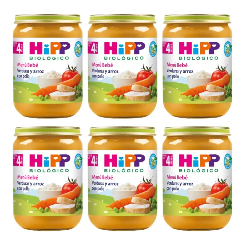 Hipp Bio Tarrito De Verduras Y Arroz Con Pollo, Pack 6 x 190 G