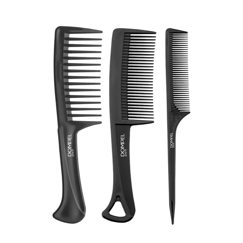 Pack 3 Peines Dompel Profesionales Negros – Fino y Ancho
