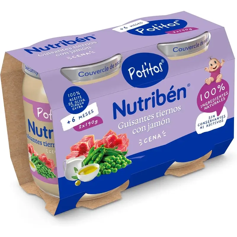 Nutribén Potito Dinner: Peas with Ham, 2 x 190 g