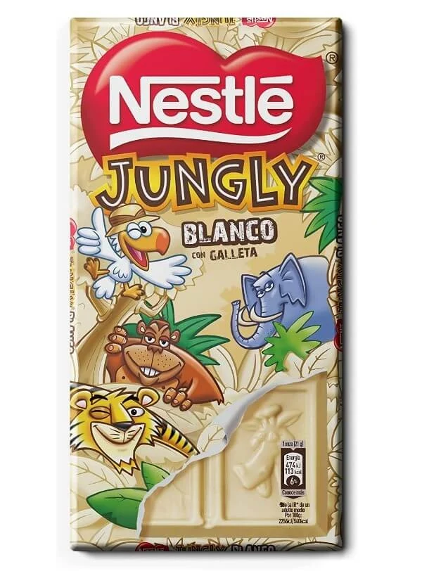 Nestlé Jungly Tableta Chocolate Blanco con Galleta 90G