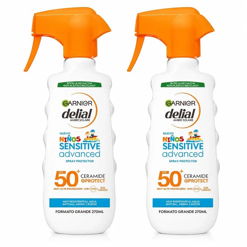 Garnier Delial Sunscreen Children Spf50 For Light & Sensitive Skin. Pediatric, 270Ml , pack 2
