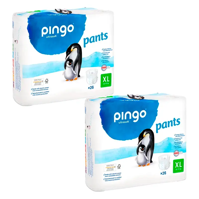 Pingo Pañal Eco-Friendly Nappy Pants, Size 6 (16 kg+), Pack of 2 x 26 units