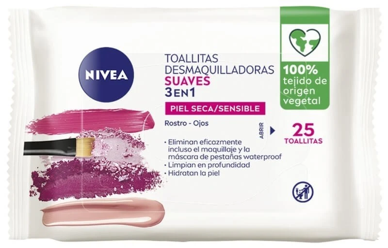 Nivea Toallitas Desmaquilladoras Suaves 3 en 1 Piel Seca/Sensible 25U