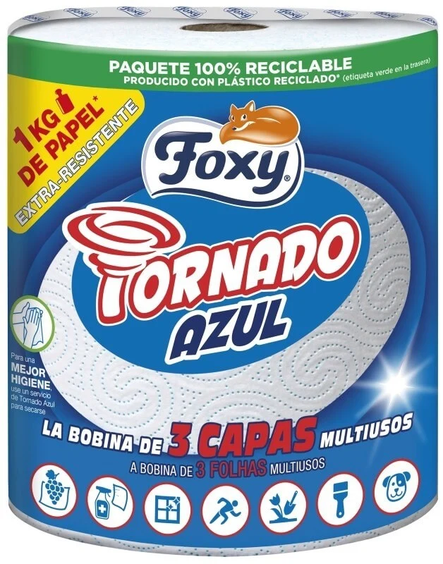 Foxy Tornado Azul Bobina Papel Multiusos 3 Capas 1 kg
