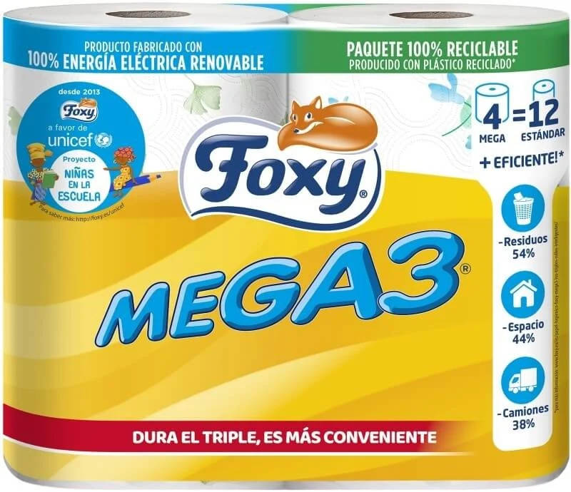 Foxy Mega 3 Papel Higiénico 4 Rollos