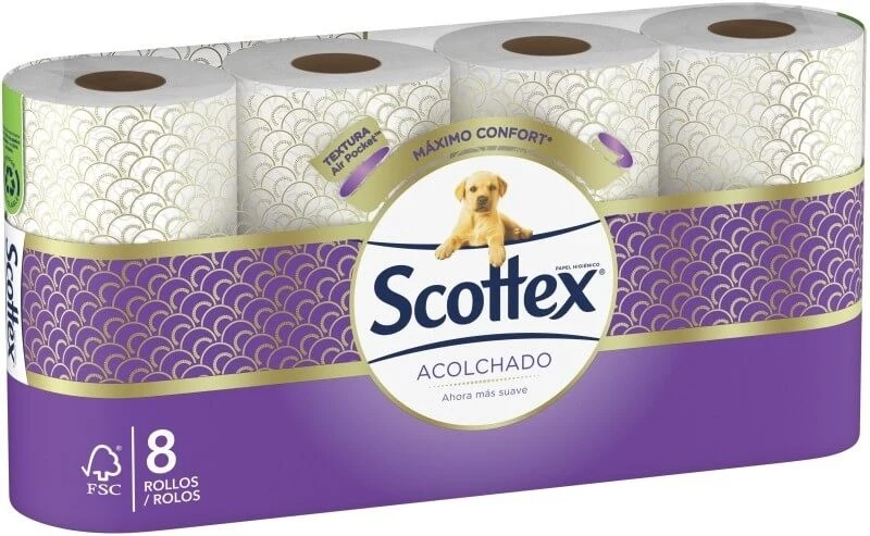 Scottex Papel Higiénico Acolchado 3C 8 Rollos