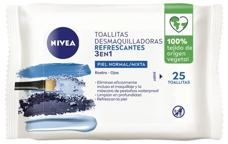 Nivea Toallitas Desmaquilladoras Piel Normal y Mista Rostro Ojos 25 U