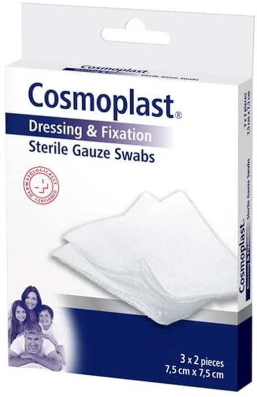 Cosmoplast Sterile Gauze Swabs Gasas Esterilizadas 7.5 cm x 7.5 cm 6 Unidades