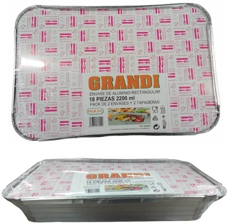 Grandi MDN Envase de Aluminio Rectangular con Tapadera 2200 ml
