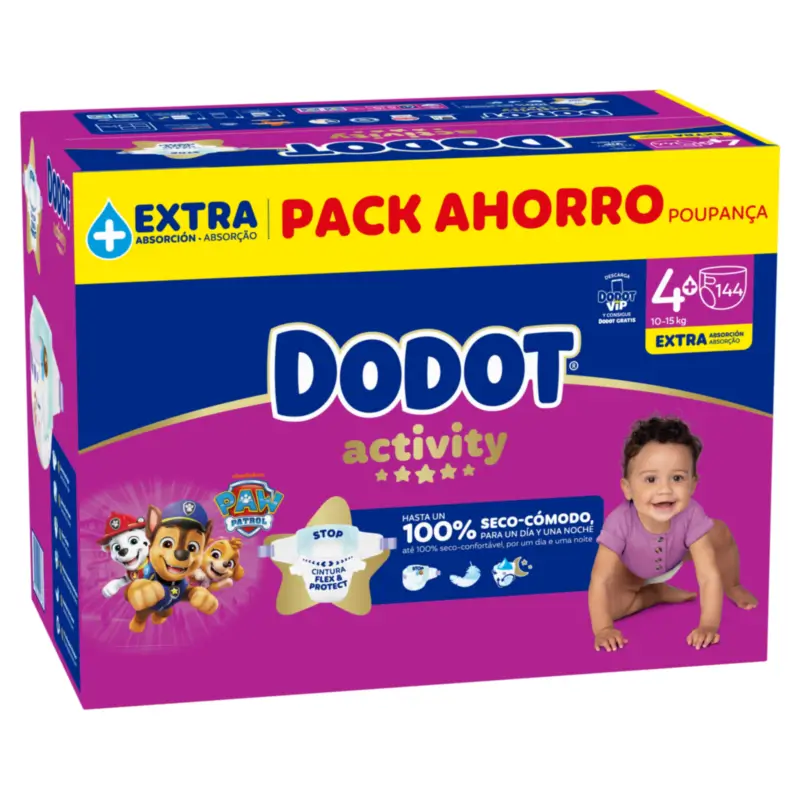 Dodot Activity Size 4+, 10kg-15kg, 144 Nappies