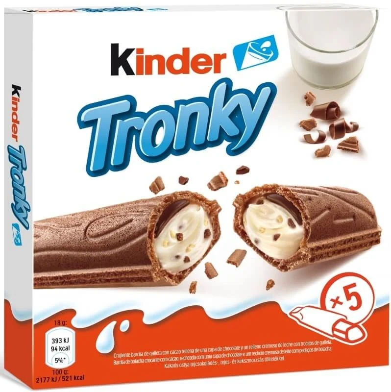 Kinder Tronky Barritas de Galleta con Cacao y Relleno de Leche 90g