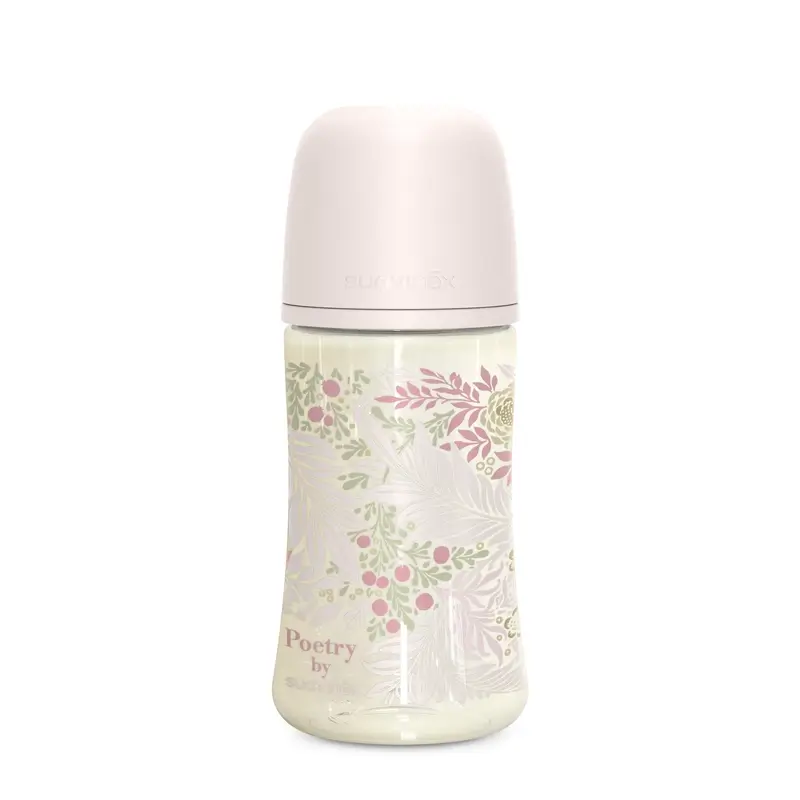 Suavinex Feeding Bottle 270 Ml, Medium Flow (M), +3 Months, Poetry Pink