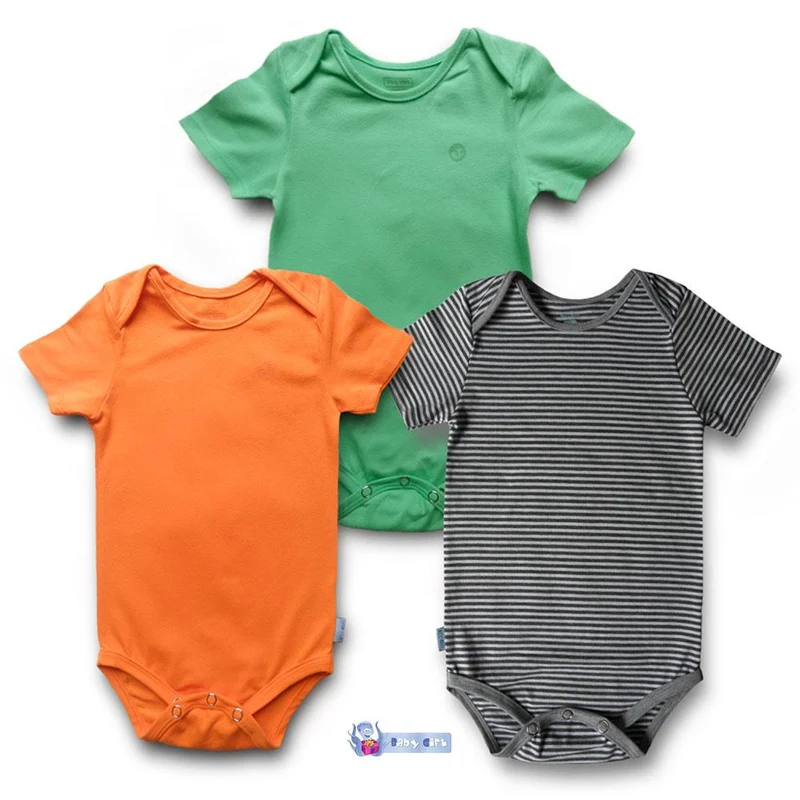 set x 3 bodies naranja verde y rayas grises