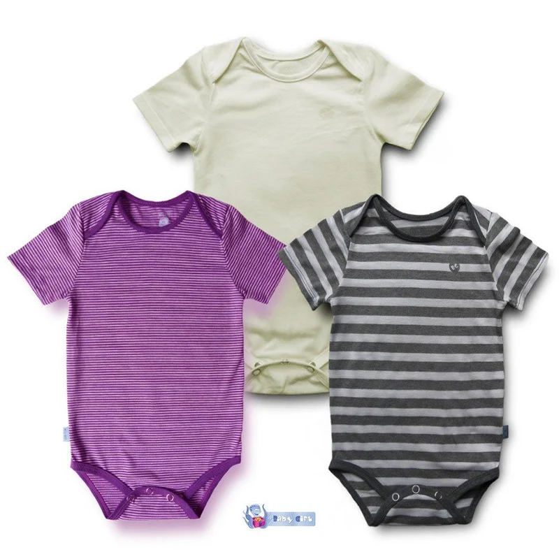 set x 3 bodies rayas moradas beige y rayas verdes 24m