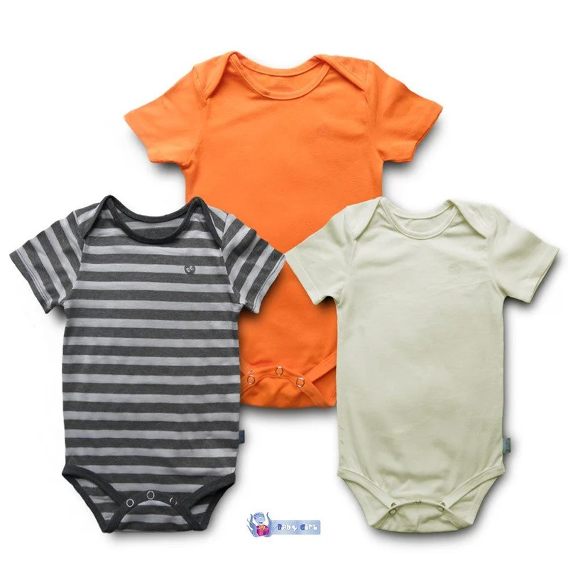 set x 3 bodies naranja beige y rayas grises