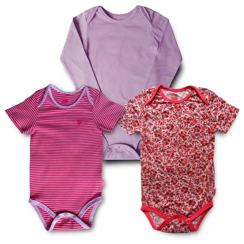 set x 3 bodies rayas rosadas lila y flores 24m