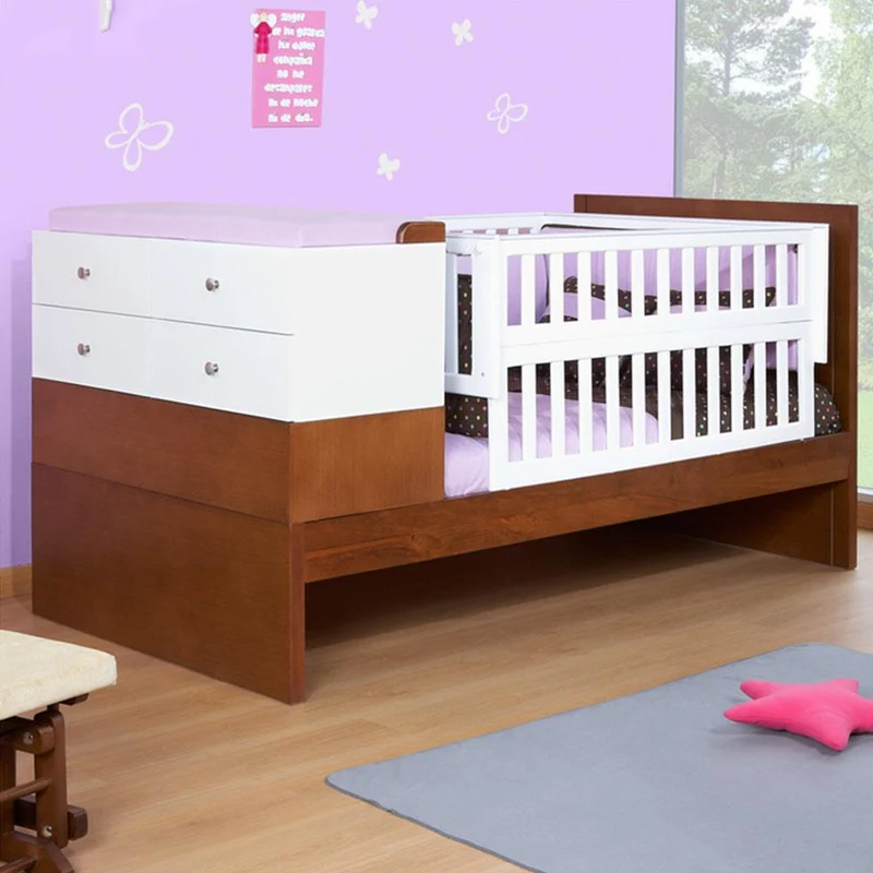 cama corral en madera cedro cafe con blanco