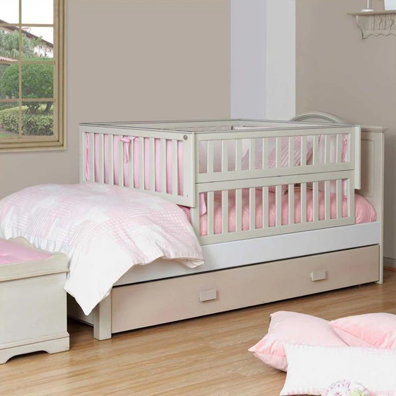 cama corral con gavetero en madera color blanco con beige