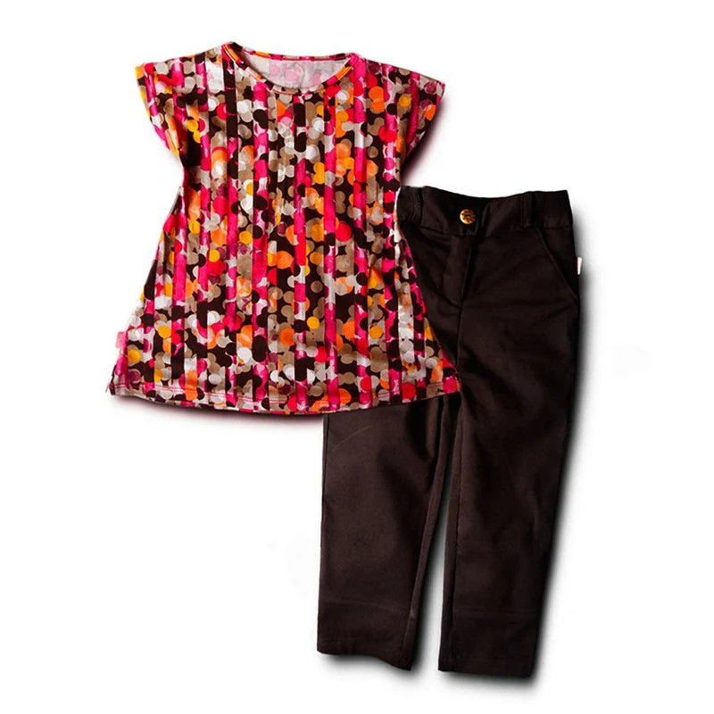 conjunto bluson manga ranglan circulos naranja pantalon cafe 4 5t