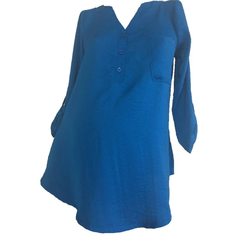 blusa manga larga bolsillo azul rey 14