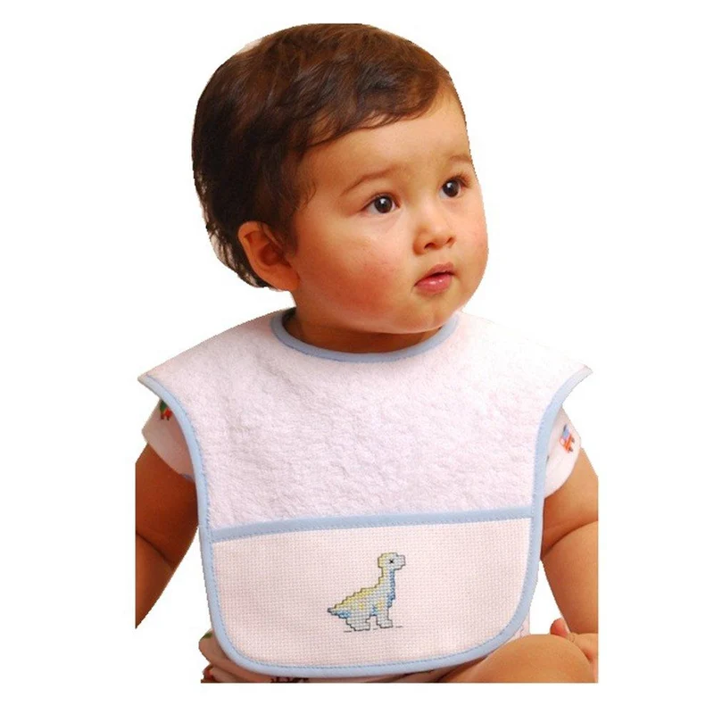 babero broche borde azul dinosaurio