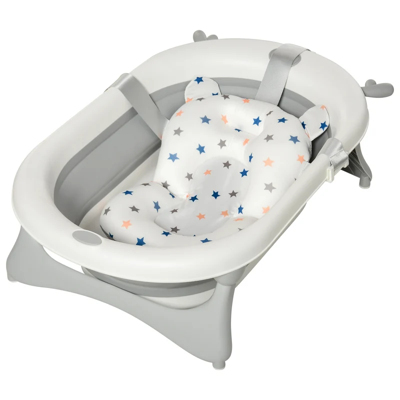 Homcom Bañera Plegable Bebé Recién Nacido Hasta 3 Años 35l Con Cojín Y Tapón