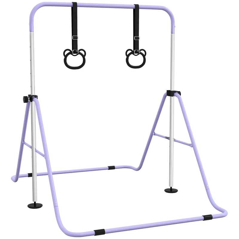 Homcom Barra De Gimnasia Para Niños Con Altura Ajustable En 5 Niveles Y Anillos