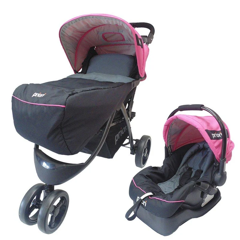 coche travel con base y cubre pies rodano rosado