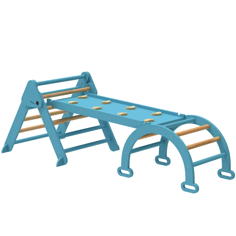 Aiyaplay 7 En 1 Triángulo De Escalada Montessori Con Arco Y Rampa 188x70 Cm Azul