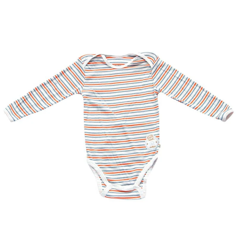 body manga larga bombom rayas grises con naranja. talla 0 3m