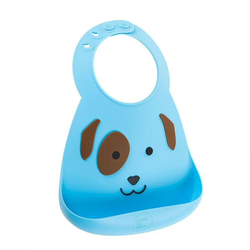babero de silicona azul perrito