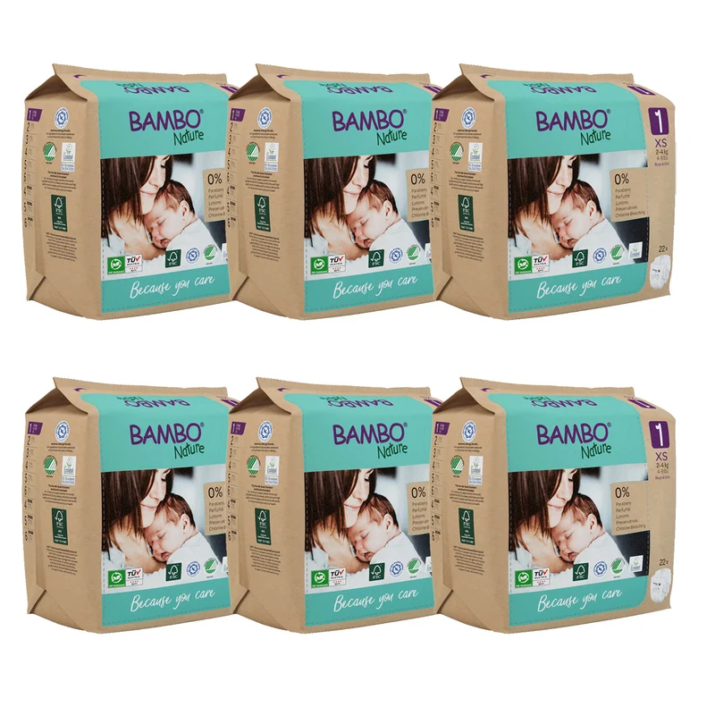 Pack 6 x Bambo Nature pañales T1 (2-4g) 22 uds
