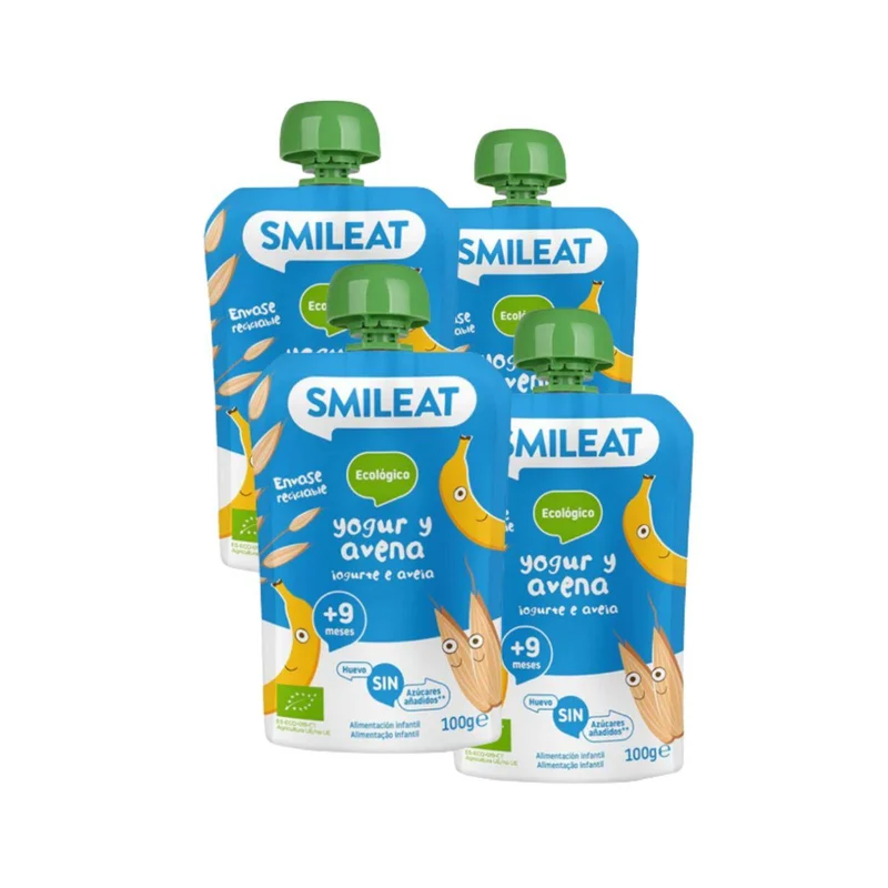 Pack 4x Pouche Yogur y Avena ECO Smileat, 100g