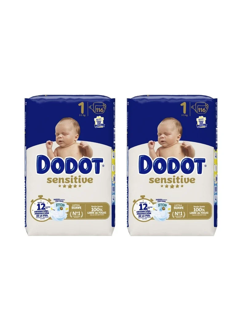 Paquete Dodot Talla 1 Sensitive con 232 Unidades