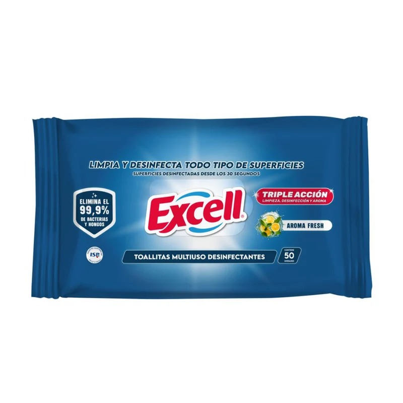 Toallitas Desinfectantes Húmedas de Limpieza Multiuso aroma Limón Excell (50 unidades)