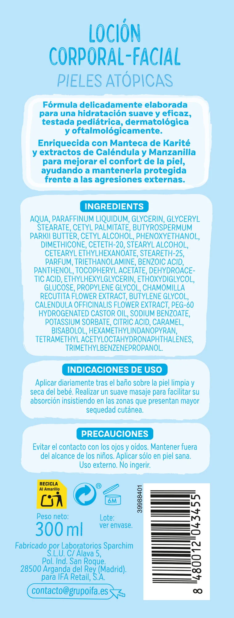 Locion corporal bebe piel atopica Baby cuac 300ml