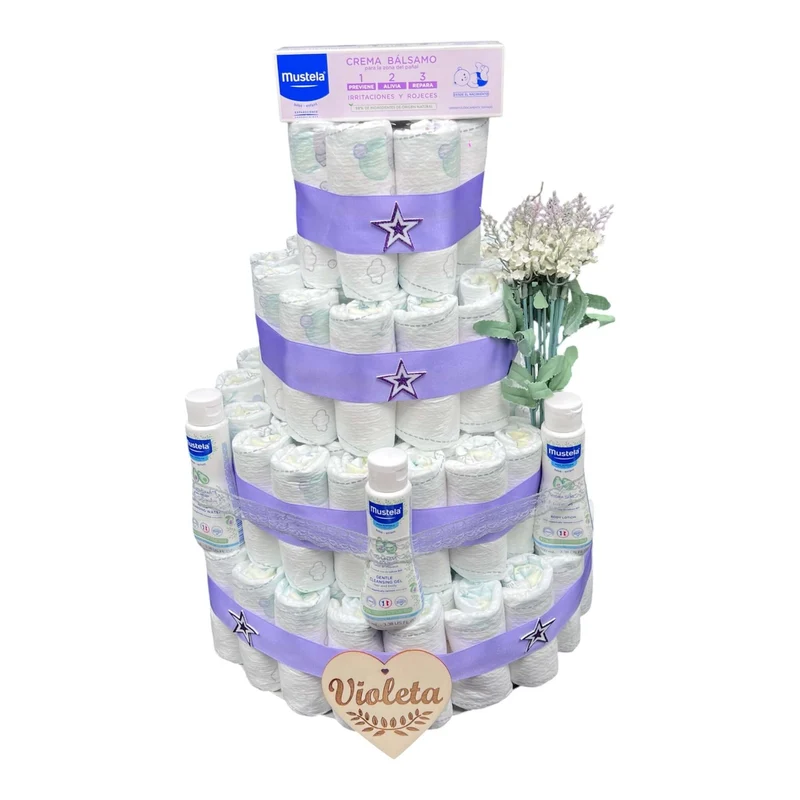 Tarta de pañales Violeta Mustela