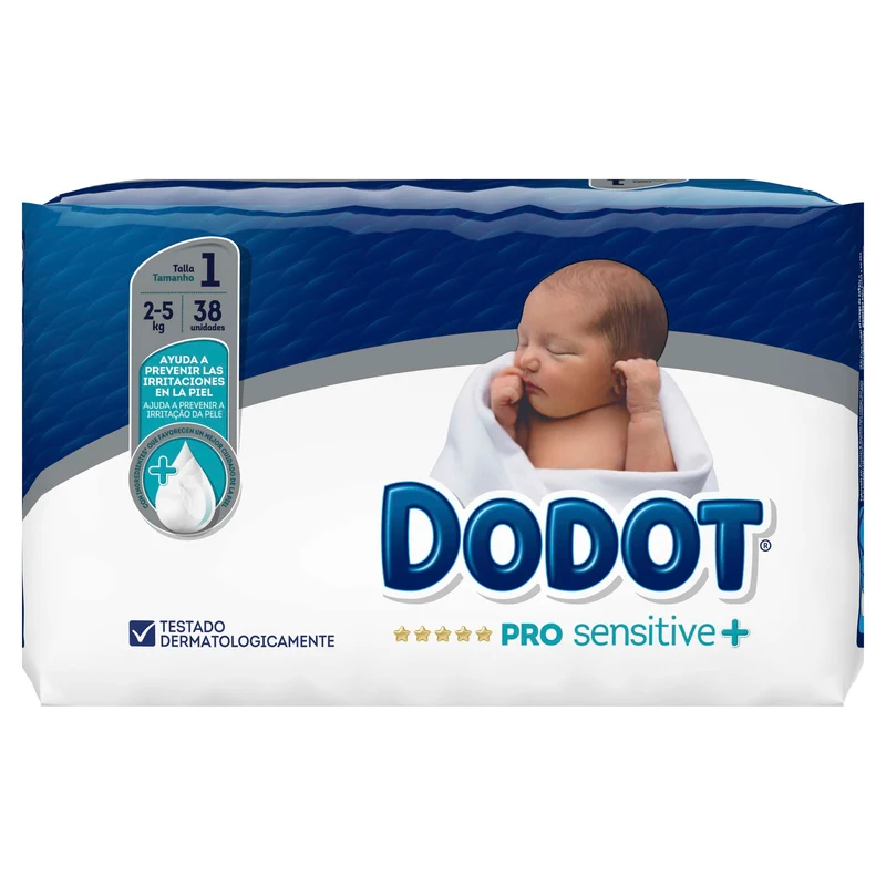Pañales DODOT Pro-Sensitive+ T1 2/5KG 38 uds