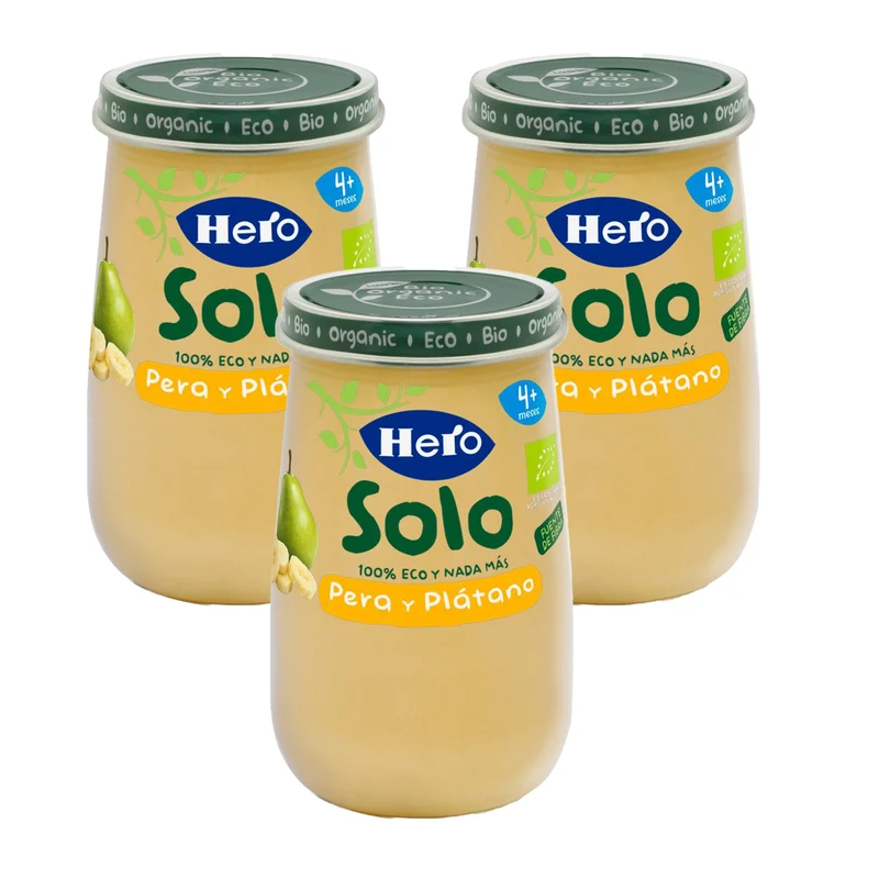 Pack 3x Tarrito de Pera y Plátano Eco 190 g-Hero Solo