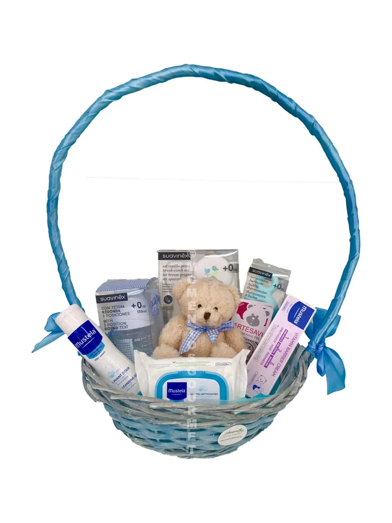 Canastilla bebé Suavinex Mustela con peluche bebé