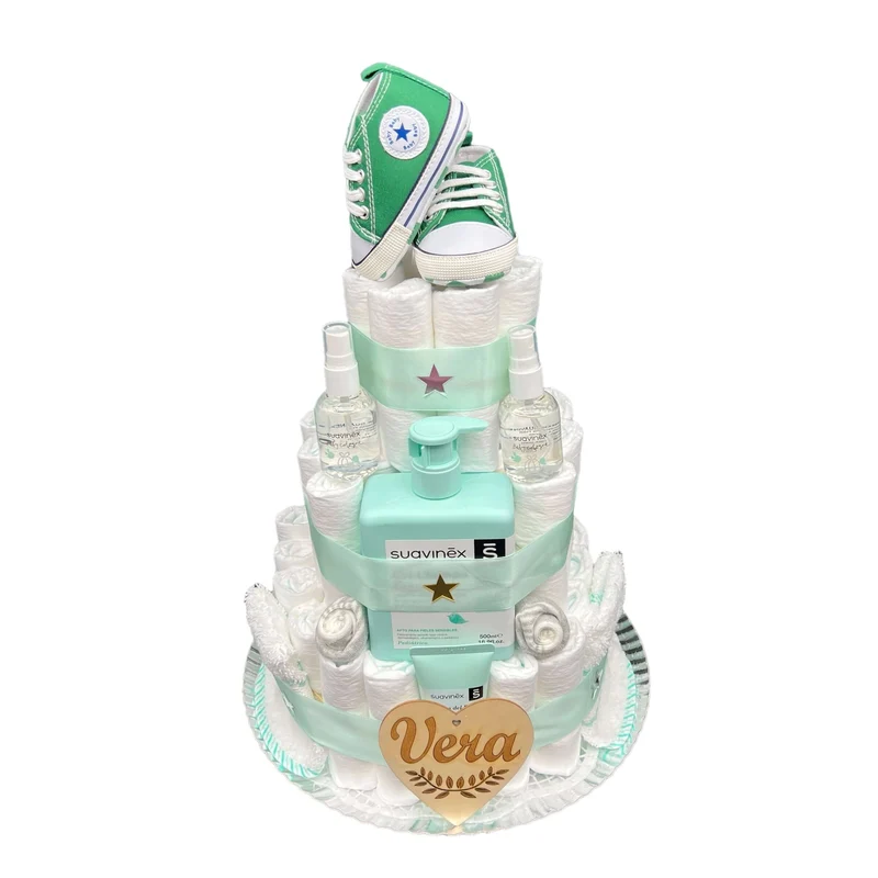 Tarta de pañales Suavinex color esencial nacimiento