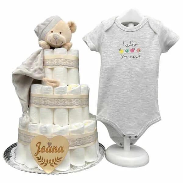 Tarta de pañales Osito atrapa sueños con body