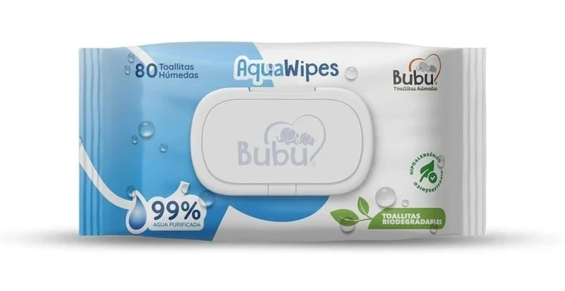 Toallitas Húmedas Biodegradable Aquawipes 80u Bubu