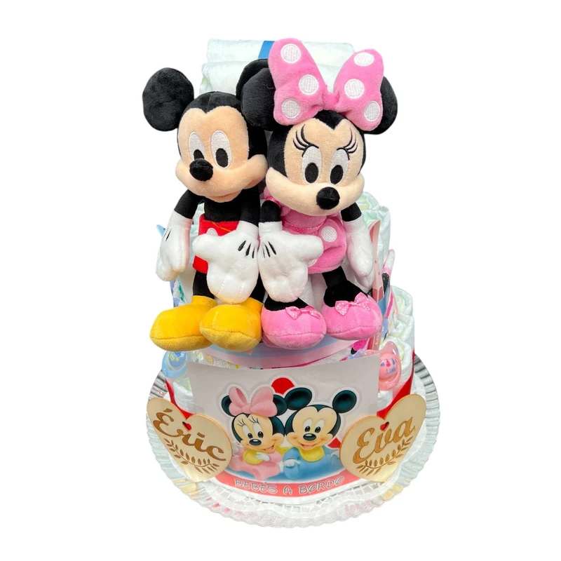 Tarta de pañales ratoncitos parejita Mickey y Minnie