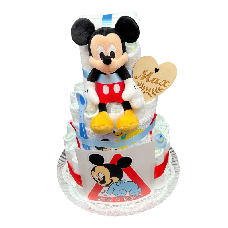 Tarta de pañales ratoncitos Mickey y Minnie